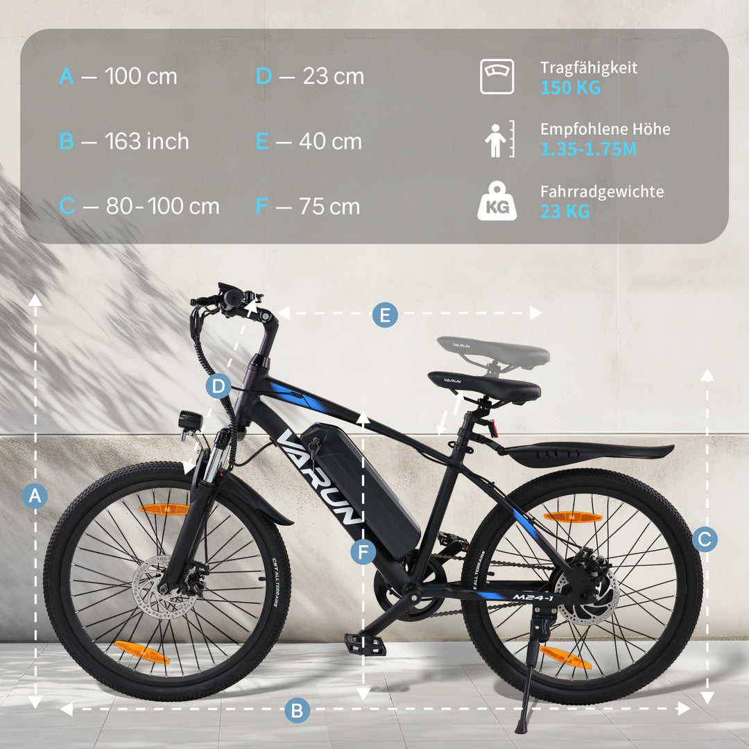 VARUN Electric Bike for Adults, 350W 20MPH Commuter Ebike with 36V Removable Battery, 24'' Electric Mountain Bike with Front Fork Suspension and Dual Disc Brakes