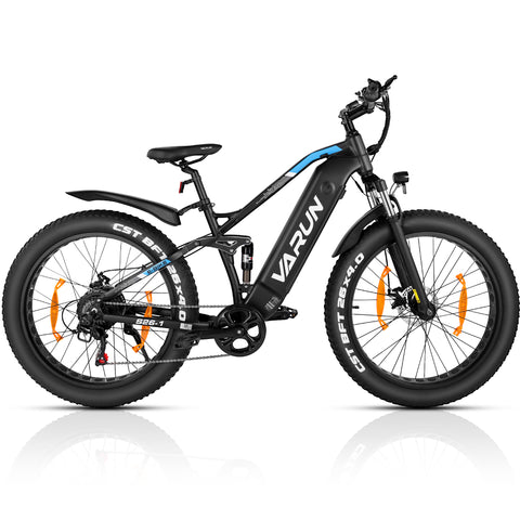 Fat Tire E-Mountainbike Pedelec Vollgefedertes All-Terrain-Elektrofahrrad 90 Nm abnehmbarer Akku große Reichweite – Varun Ballistic 26'' E-Bike