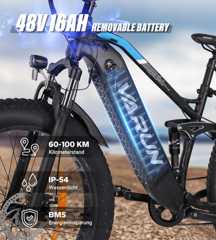 Fat Tire E-Mountainbike Pedelec Full Suspension All Terrain Electric Bike 90 Nm Removable Battery Long Range -Varun Ballistic 26'' E-Bike