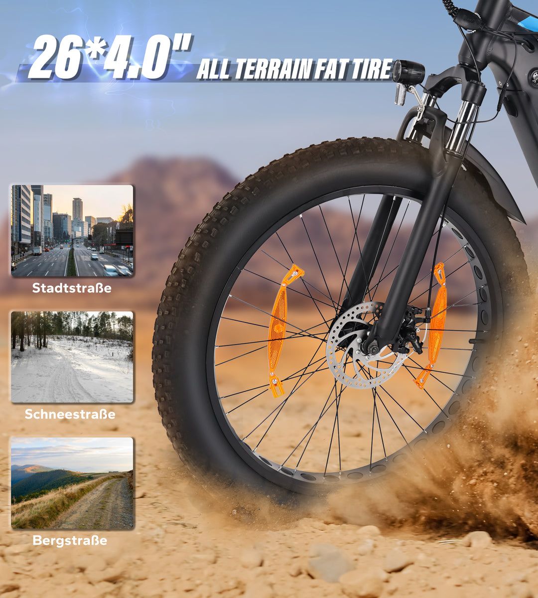 Fat Tire E-Mountainbike Pedelec Vollgefedertes All-Terrain-Elektrofahrrad 90 Nm abnehmbarer Akku große Reichweite – Varun Ballistic 26'' E-Bike