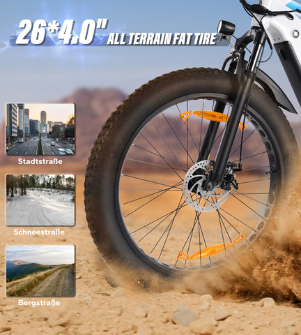 Fat Tire E-Mountainbike Pedelec Full Suspension All Terrain Electric Bike 90 Nm Removable Battery Long Range - Varun Ballistic-White 26'' E-Bike