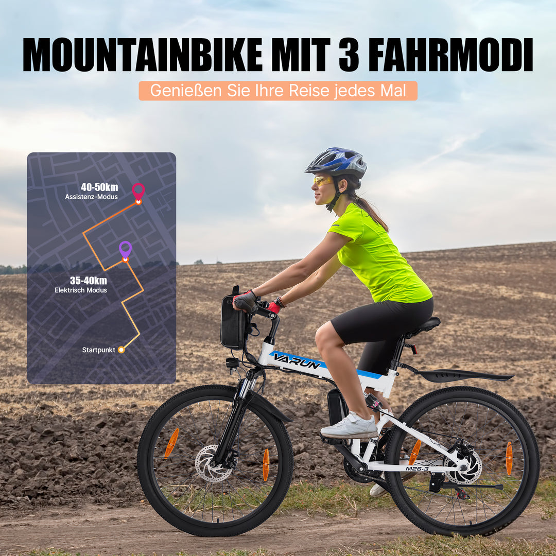 VARUN E Bike Mountainbike 26 Zoll, Klapprad E-Bike mit 48V 10.4Ah/7.8Ah Akku, Ebike Herren Damen, Elektro-Mountainbike mit 21-Gang-Getriebe, LCD, Faltbares MTB, Reichweite 80-90KM