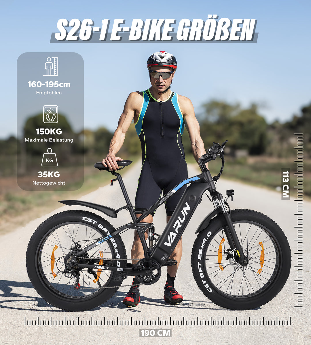 Fat Tire E-Mountainbike Pedelec Full Suspension All Terrain Electric Bike 90 Nm Removable Battery Long Range -Varun Ballistic 26'' E-Bike