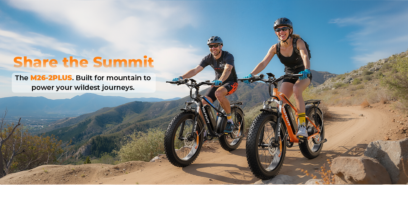 The man and the woman riding M26-2 Plus conqures mountain roads